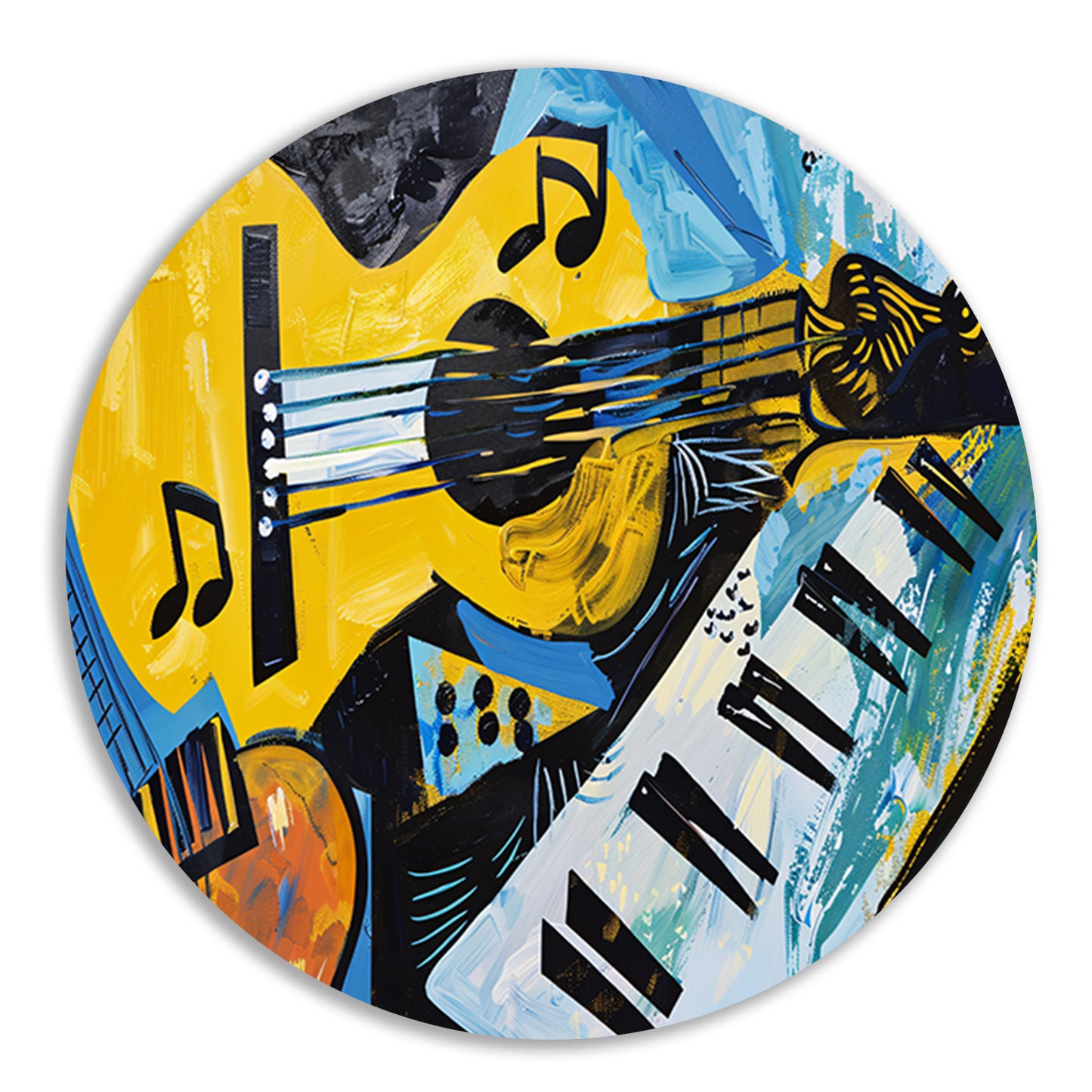 Abstracte muzikale vormen en kleuren aluminium muurcirkel