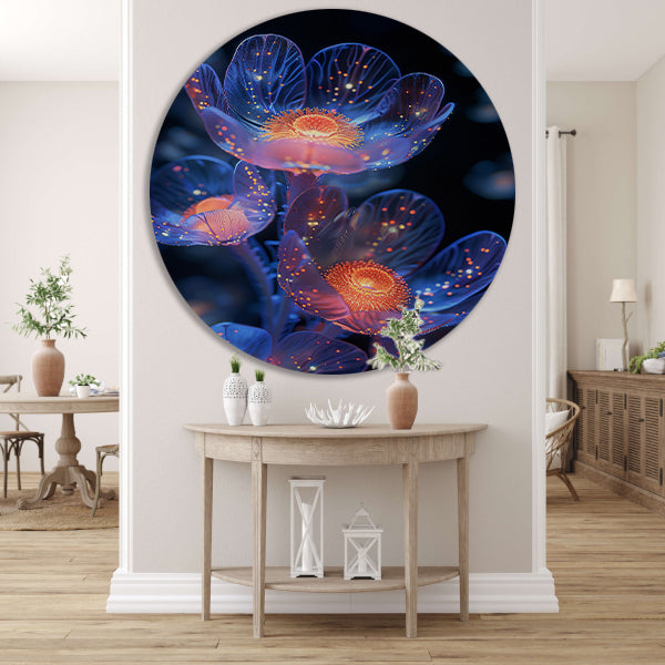 Bioluminescente Bloemen in Digitale Kunst aluminium muurcirkel