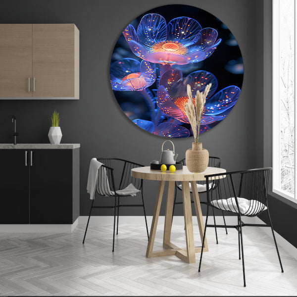 Bioluminescente Bloemen in Digitale Kunst aluminium muurcirkel