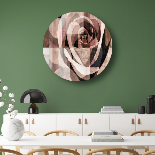 Sepia Abstractie van een Geometrische Roos aluminium muurcirkel