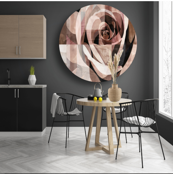 Sepia Abstractie van een Geometrische Roos aluminium muurcirkel
