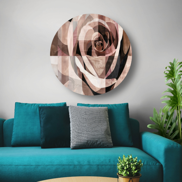 Sepia Abstractie van een Geometrische Roos aluminium muurcirkel