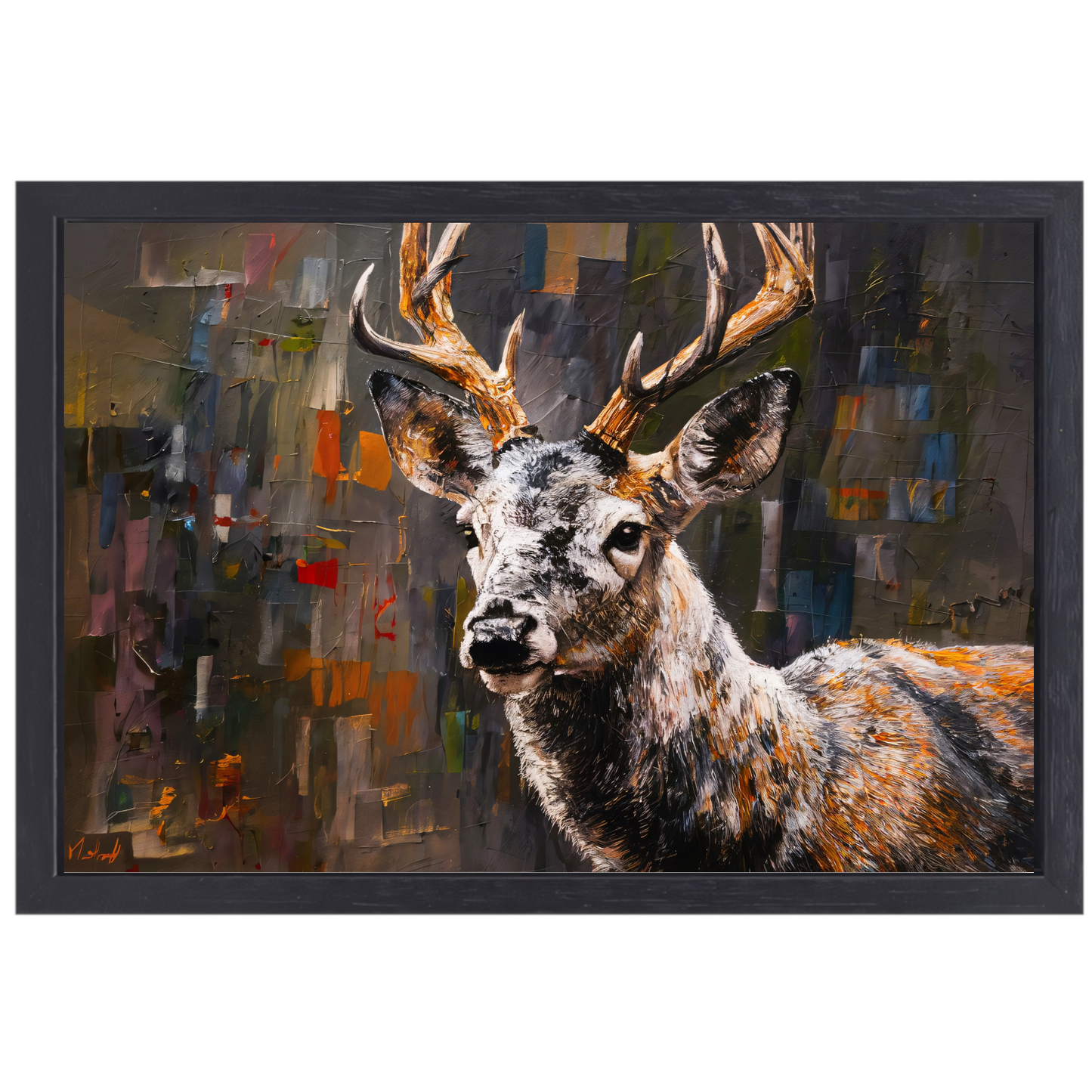 Abstract Expressionistisch Hert in Levendige Kleuren canvas met baklijst