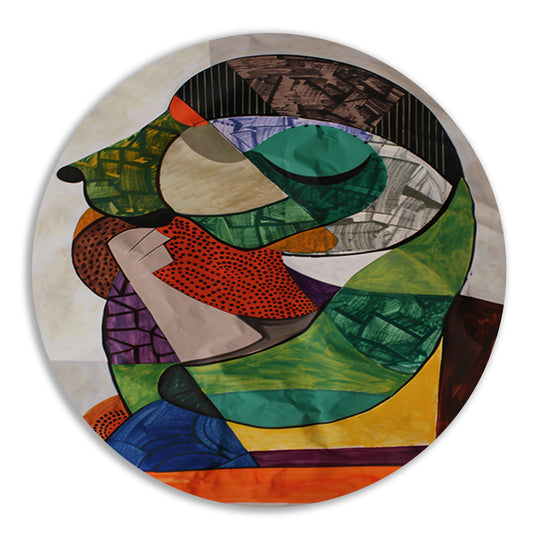 Abstract Kubistisch Portret in Levendige Kleuren aluminium muurcirkel