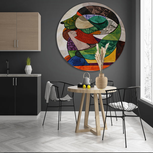 Abstract Kubistisch Portret in Levendige Kleuren aluminium muurcirkel
