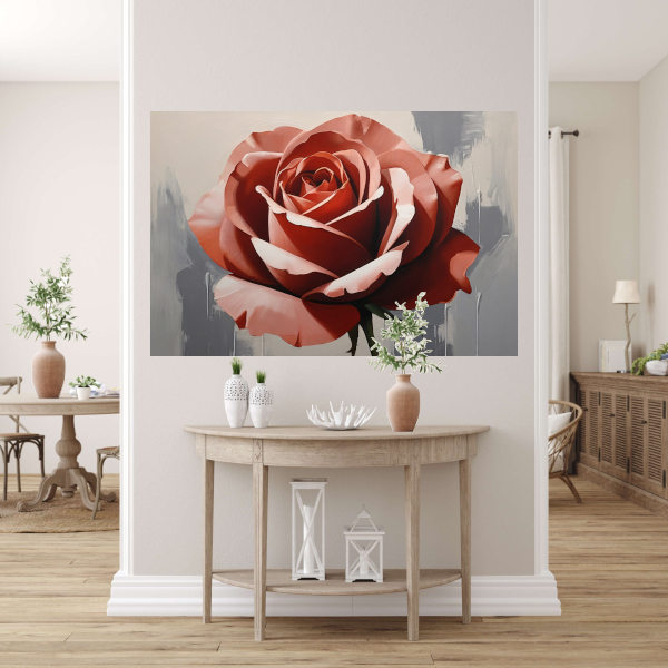 Rode Roos in Close-up op Grijze Achtergrond canvas met baklijst