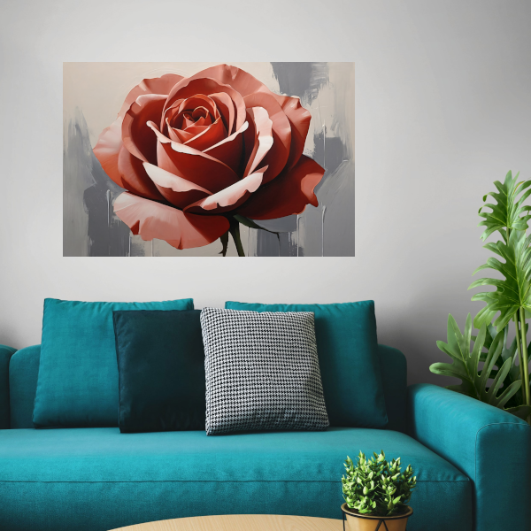 Rode Roos in Close-up op Grijze Achtergrond canvas met baklijst