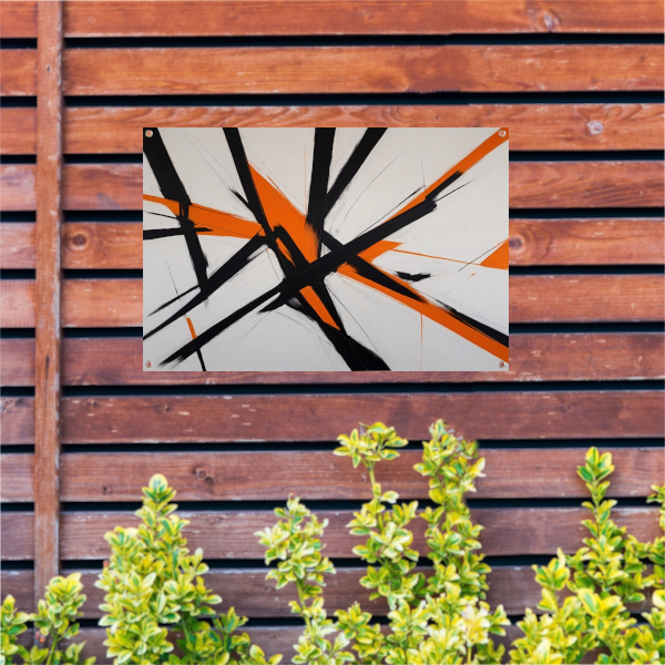 Dynamische Zwarte Lijnen met Oranje Accenten tuinposter