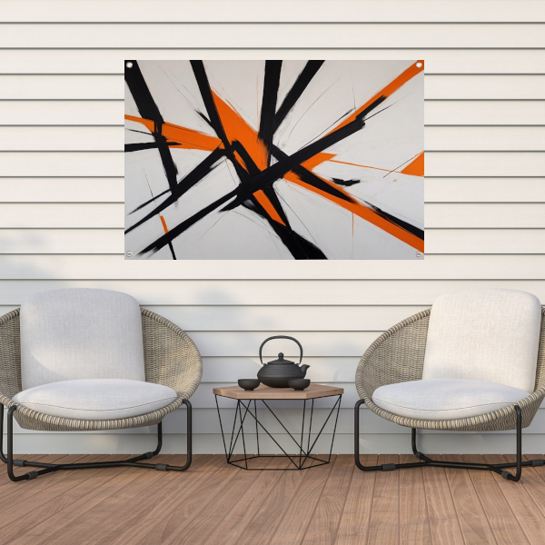 Dynamische Zwarte Lijnen met Oranje Accenten tuinposter
