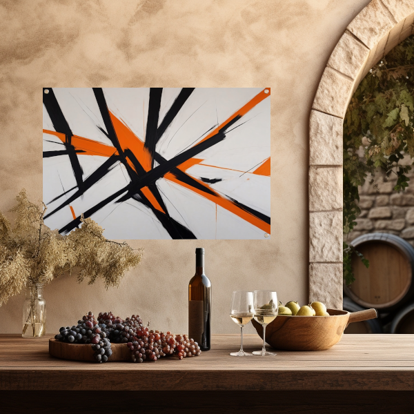 Dynamische Zwarte Lijnen met Oranje Accenten tuinposter