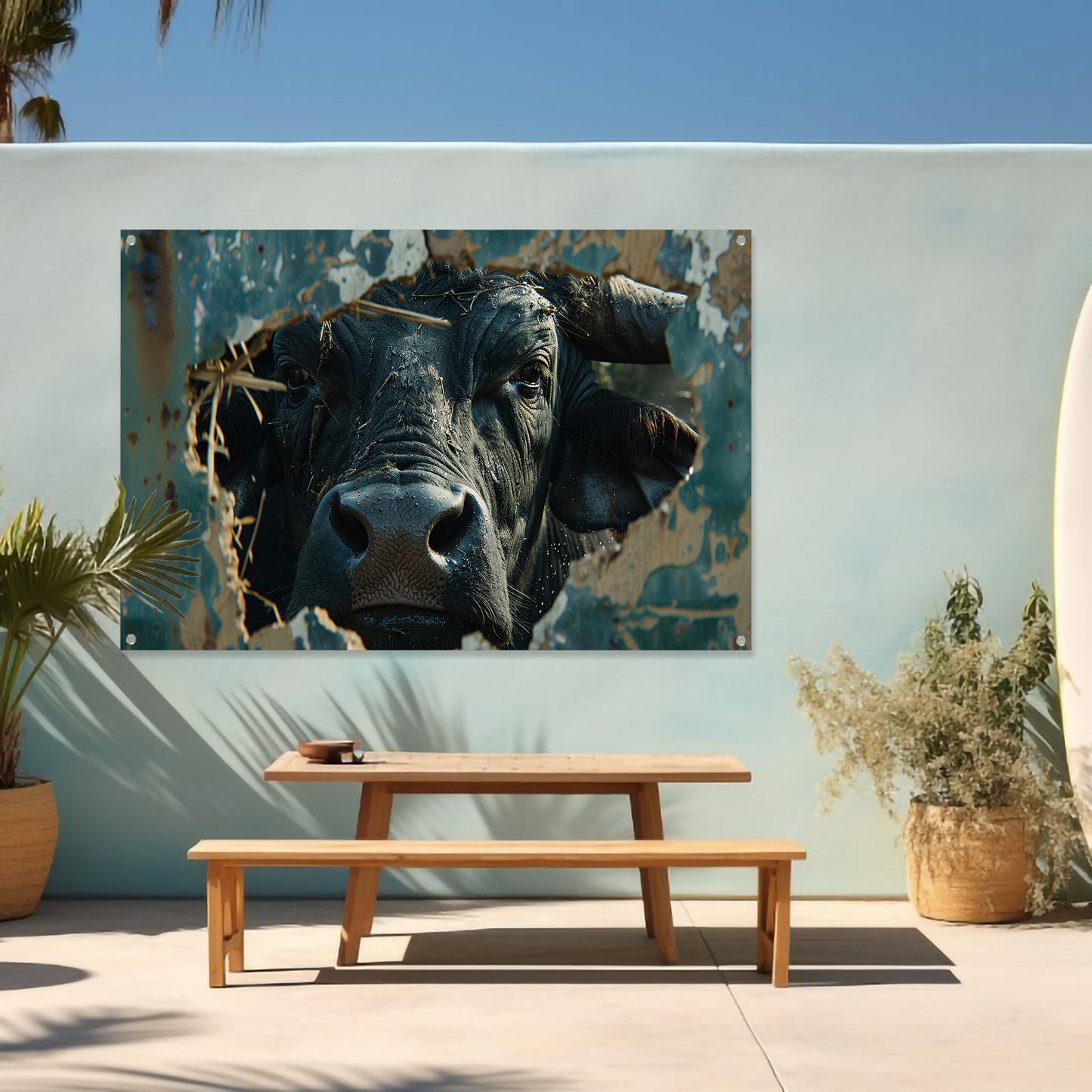 Buffel Breekt Door Verweerde Muur tuinposter