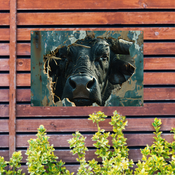 Buffel Breekt Door Verweerde Muur tuinposter