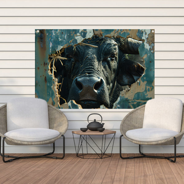 Buffel Breekt Door Verweerde Muur tuinposter