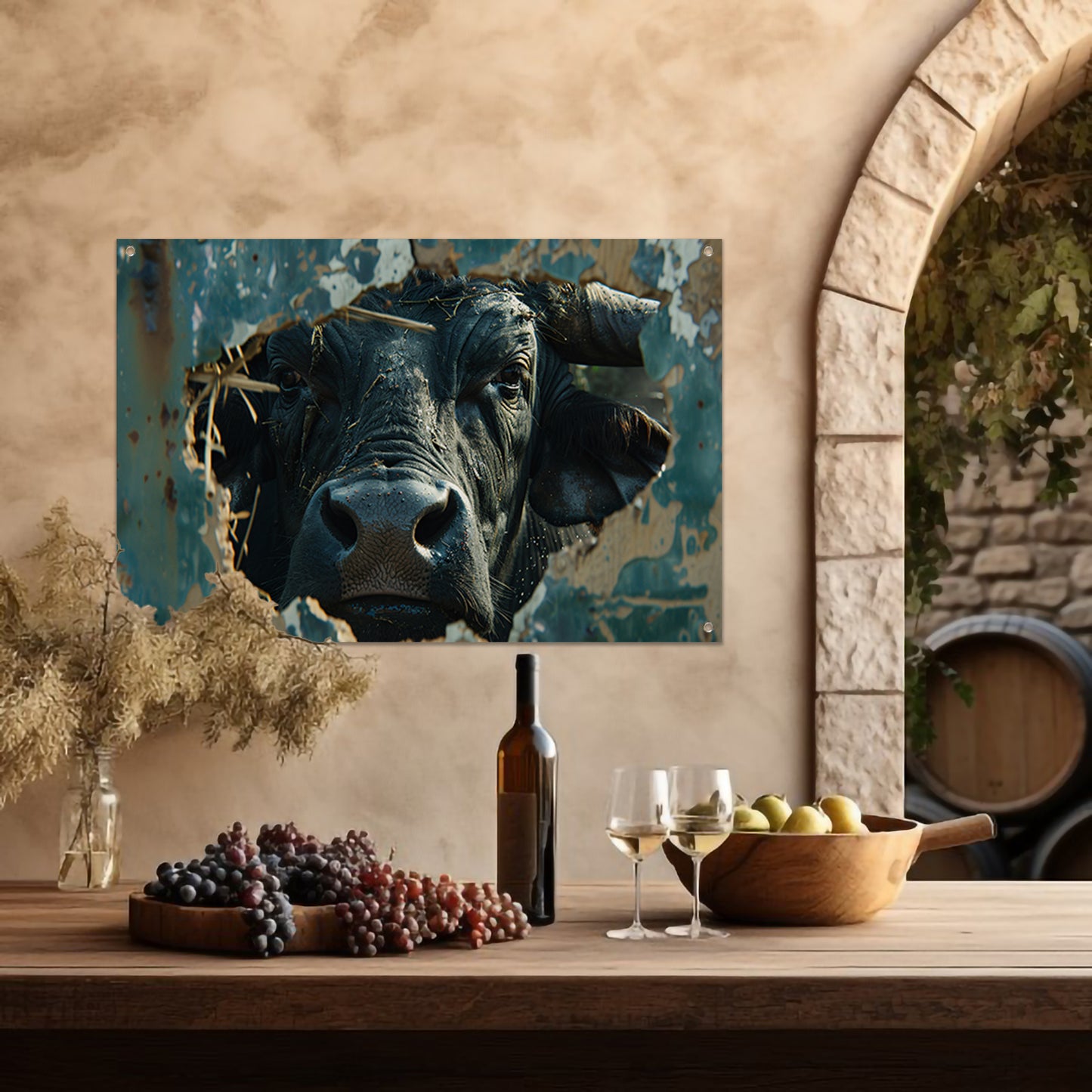 Buffel Breekt Door Verweerde Muur tuinposter