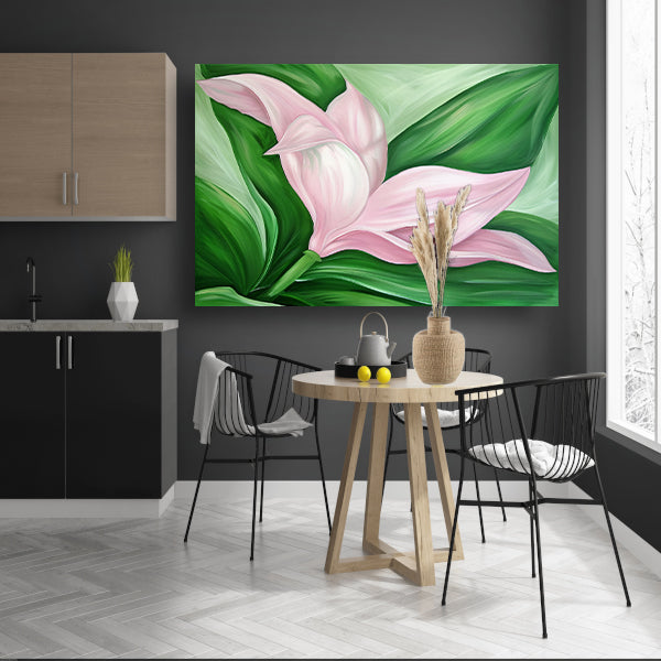 Abstracte tulpenkunst met groene bladeren poster