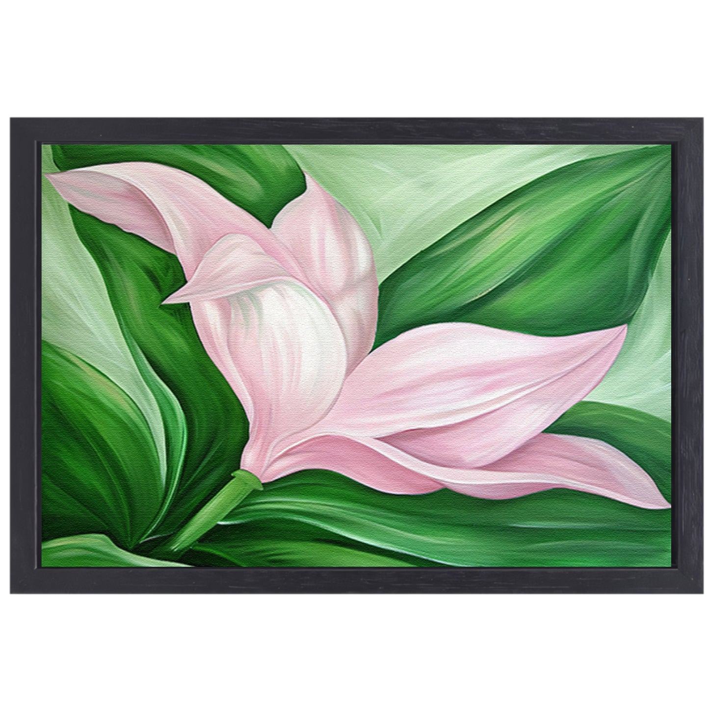 Abstracte tulpenkunst met groene bladeren canvas met baklijst