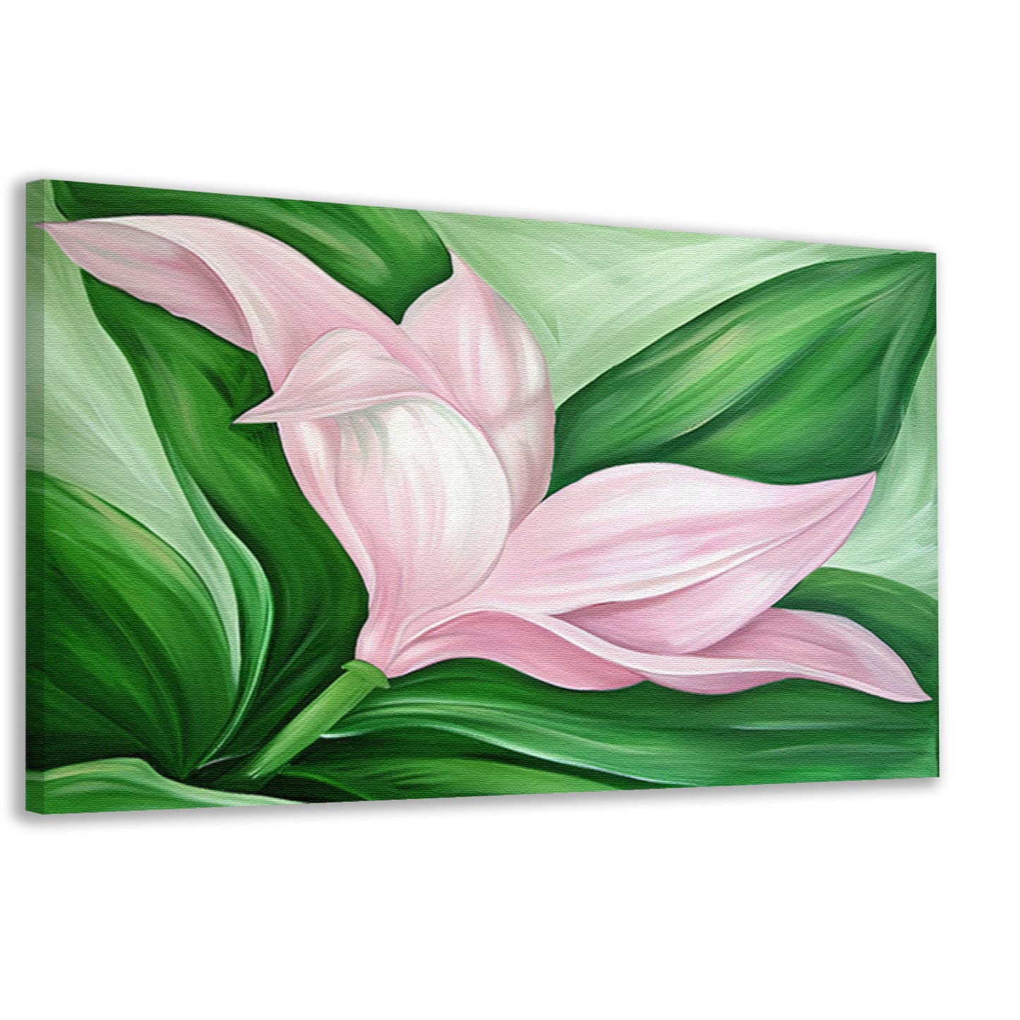Abstracte tulpenkunst met groene bladeren canvas
