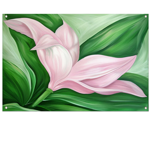 Abstracte tulpenkunst met groene bladeren tuinposter