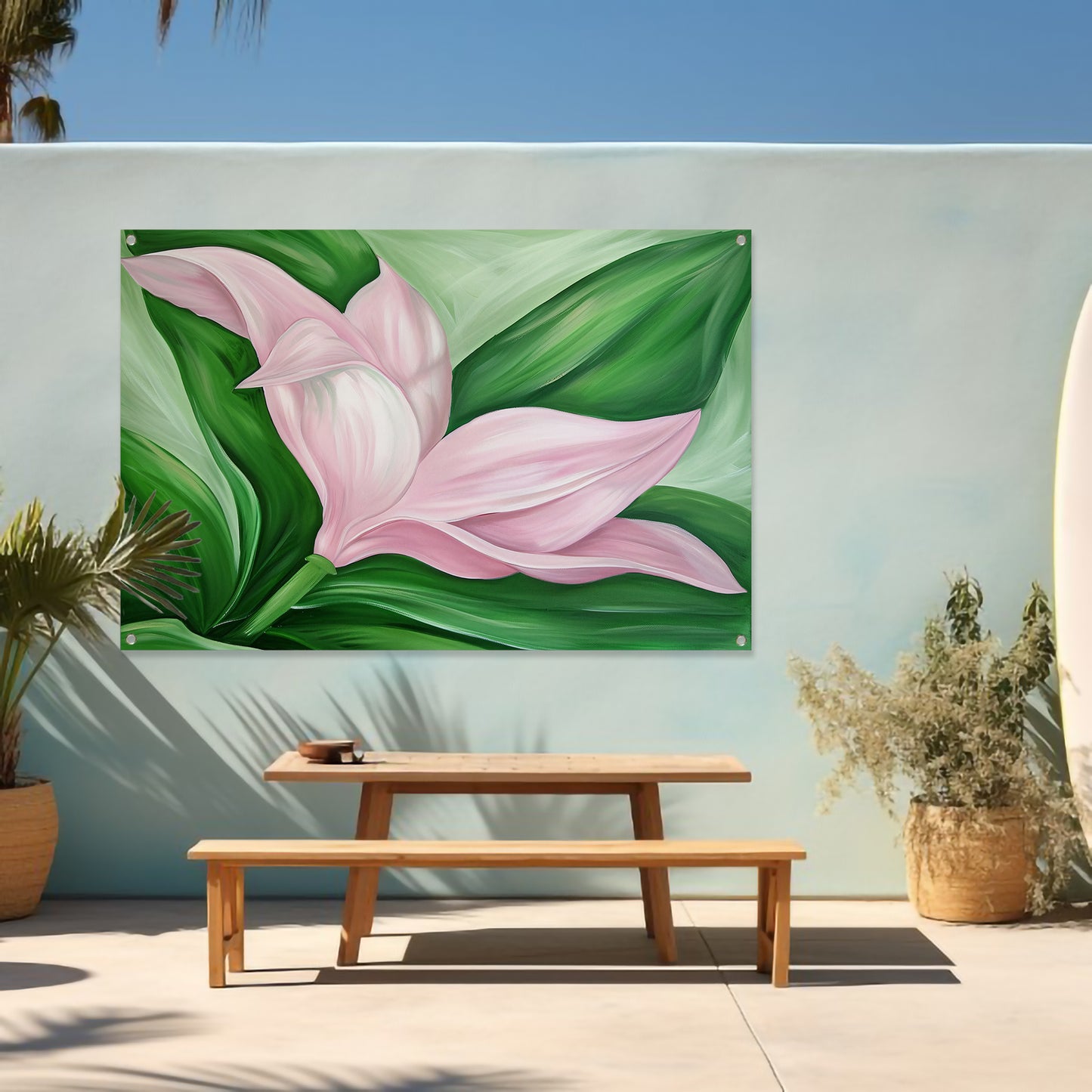 Abstracte tulpenkunst met groene bladeren tuinposter