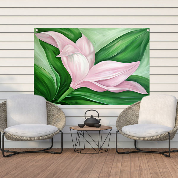 Abstracte tulpenkunst met groene bladeren tuinposter
