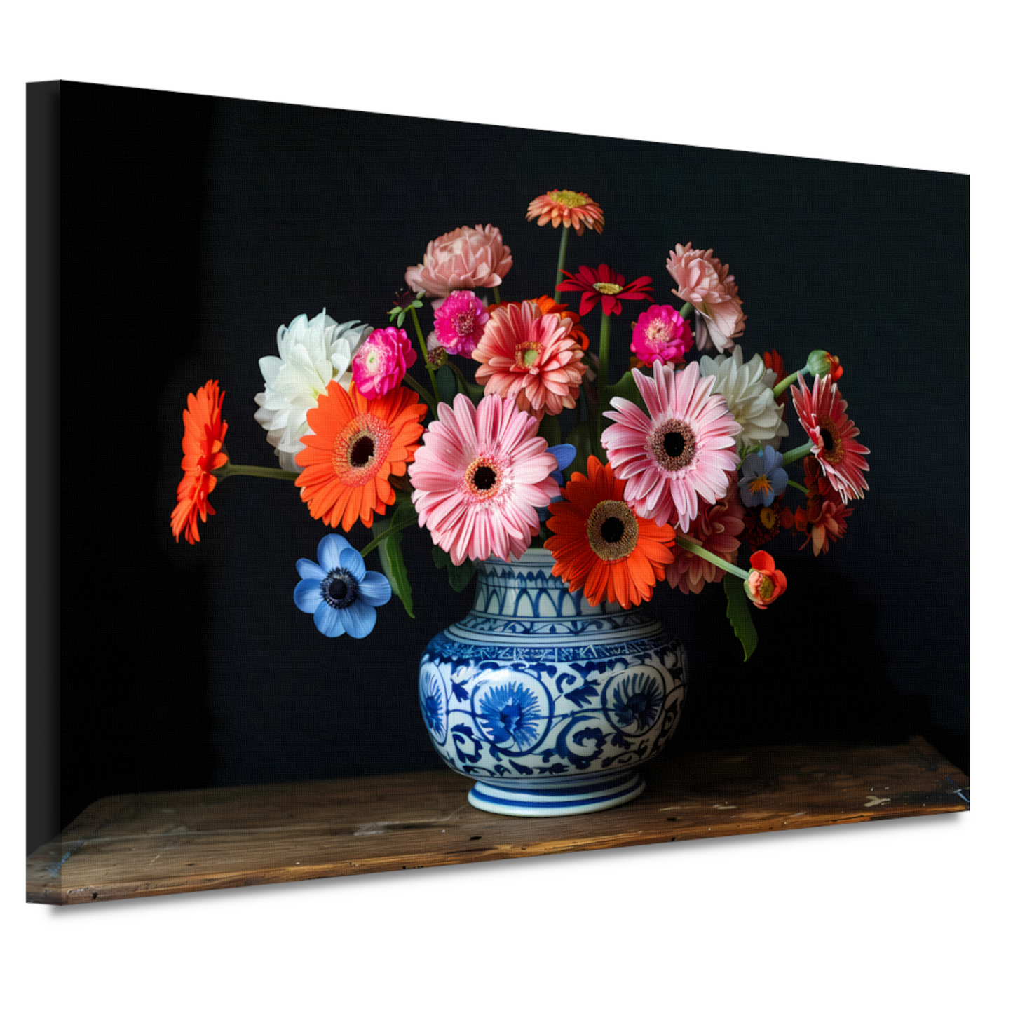 Uitgebreide collectie bloemen in een decoratieve vaas canvas