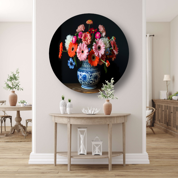Uitgebreide collectie bloemen in een decoratieve vaas forex muurcirkel