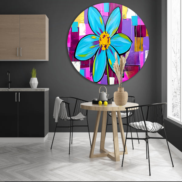 Kleurrijke bloem op abstracte achtergrond aluminium muurcirkel