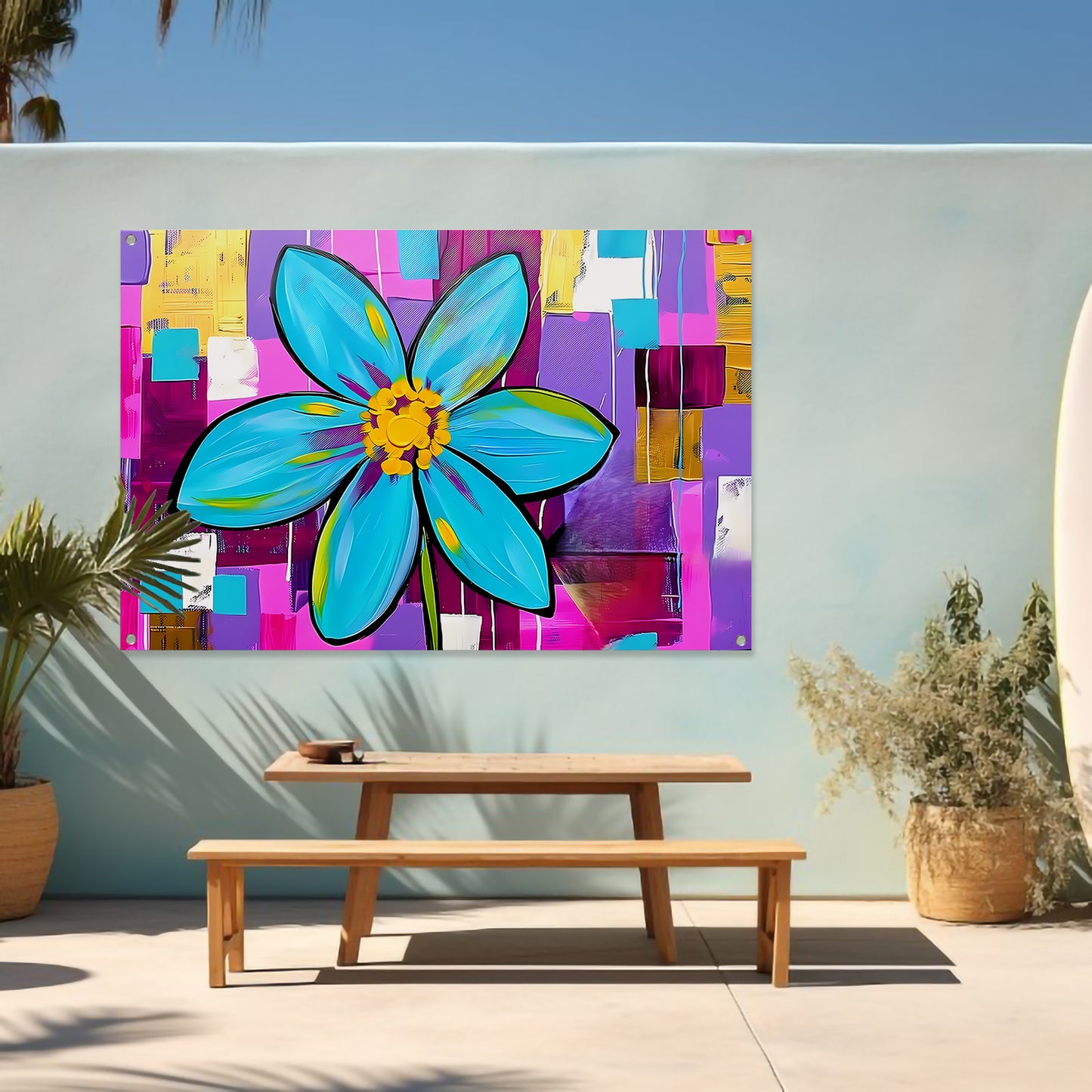 Kleurrijke bloem op abstracte achtergrond tuinposter