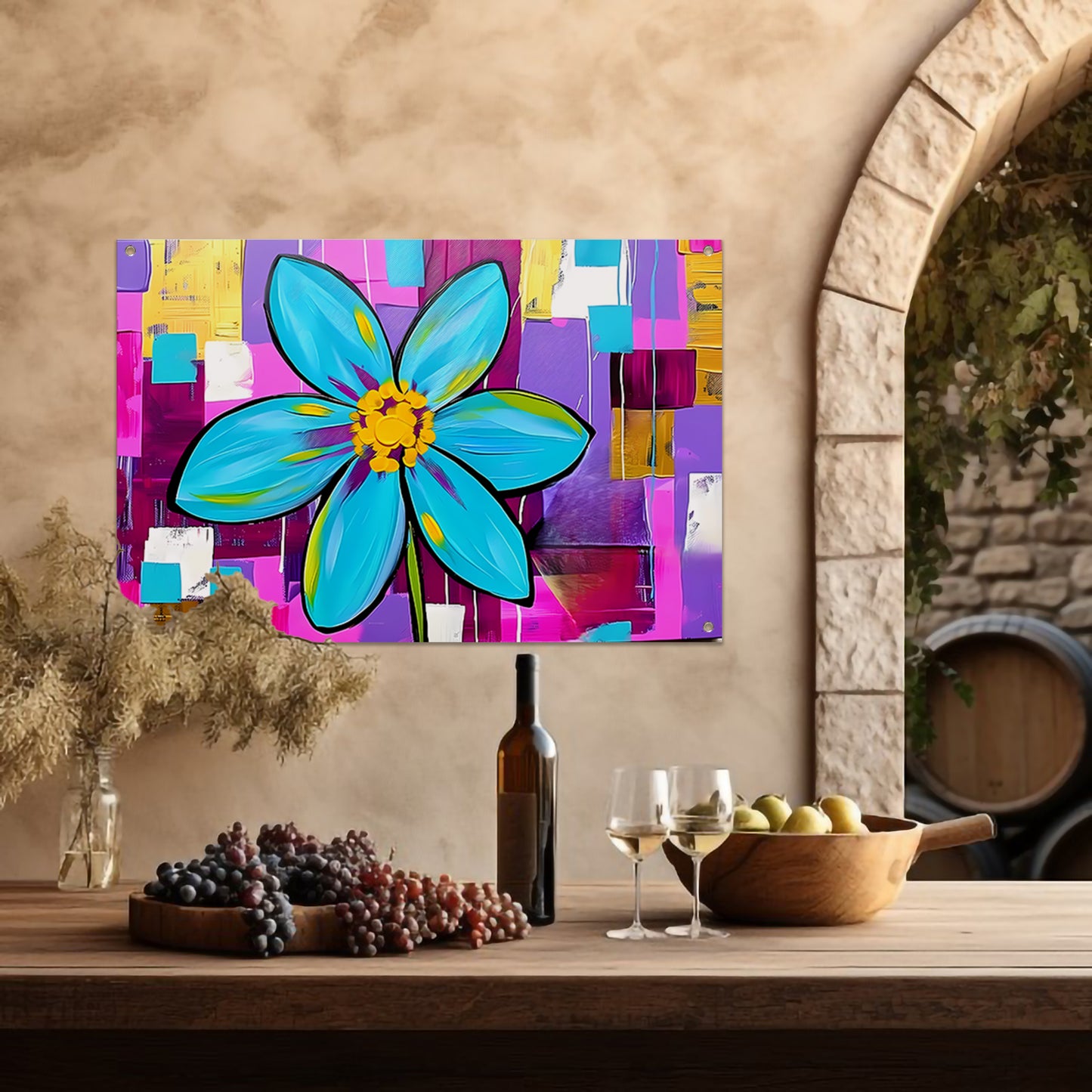 Kleurrijke bloem op abstracte achtergrond tuinposter