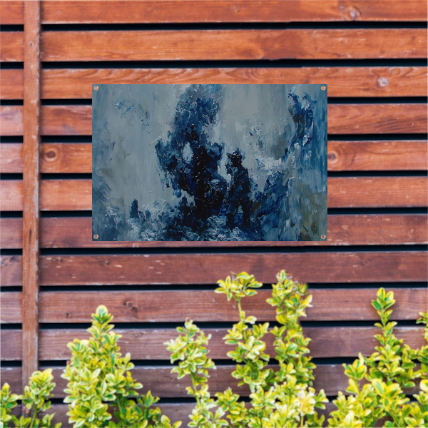 Blauwe lijnen compositie tuinposter
