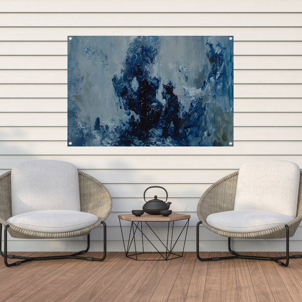 Blauwe lijnen compositie tuinposter