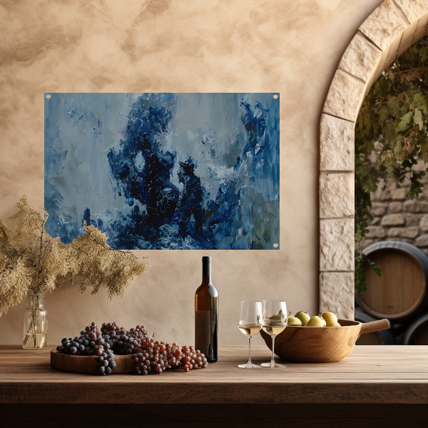 Blauwe lijnen compositie tuinposter