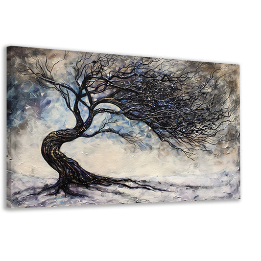 Dynamische abstracte winterboom met sneeuw canvas