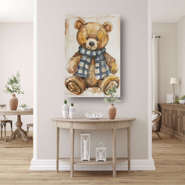 Aquarel  van een teddybeer met sjaal canvas