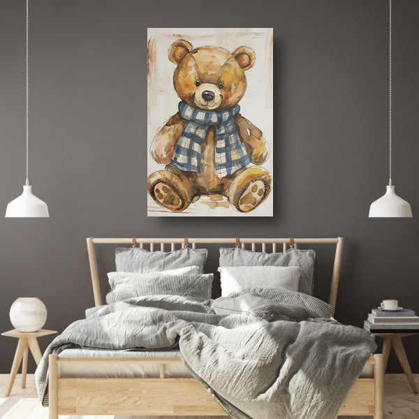 Aquarel  van een teddybeer met sjaal canvas