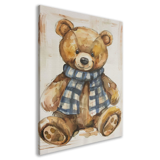 Aquarel  van een teddybeer met sjaal canvas