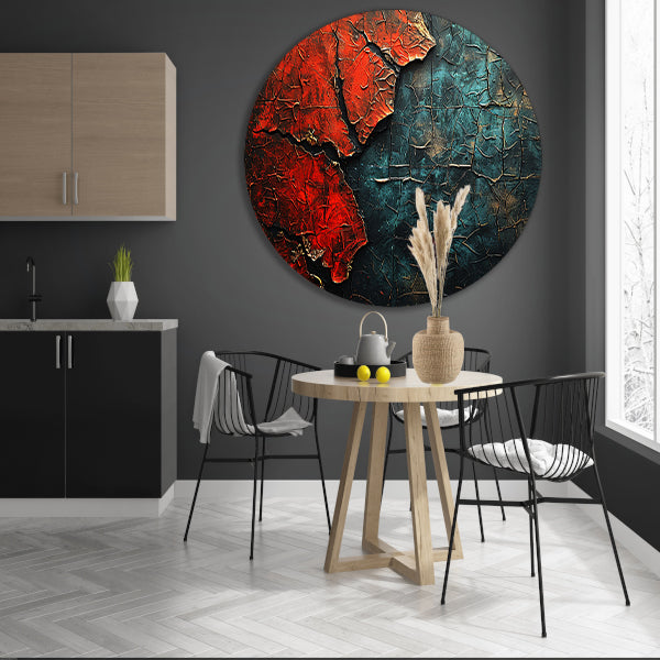 Blauw-Rood Abstract Expressie aluminium muurcirkel