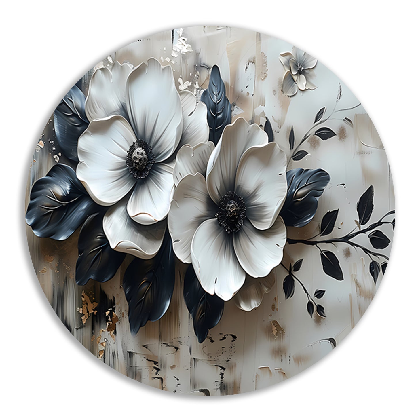 Abstract minimalistisch bloemenontwerp in zwart-wit forex muurcirkel