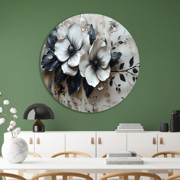 Abstract minimalistisch bloemenontwerp in zwart-wit forex muurcirkel