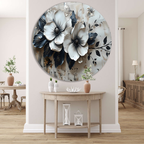 Abstract minimalistisch bloemenontwerp in zwart-wit forex muurcirkel