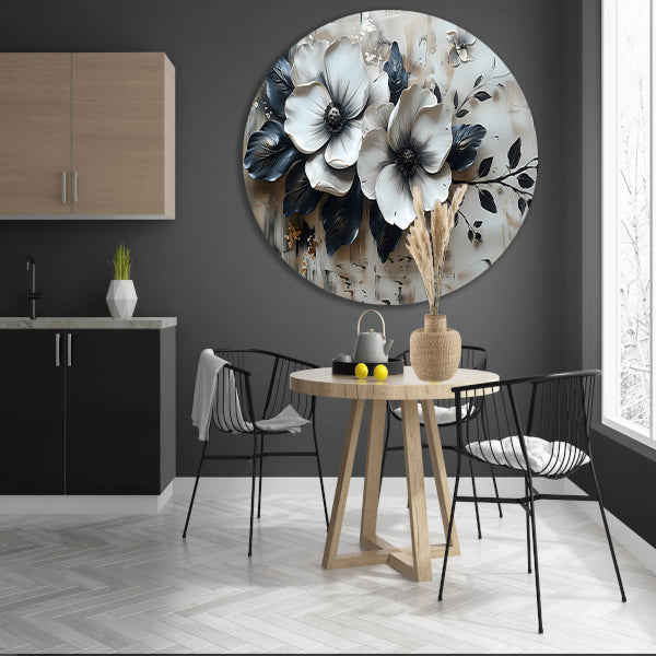 Abstract minimalistisch bloemenontwerp in zwart-wit forex muurcirkel