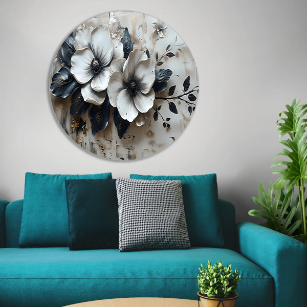 Abstract minimalistisch bloemenontwerp in zwart-wit forex muurcirkel