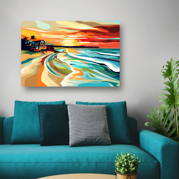 Impressionistisch strandhuis bij zonsondergang canvas