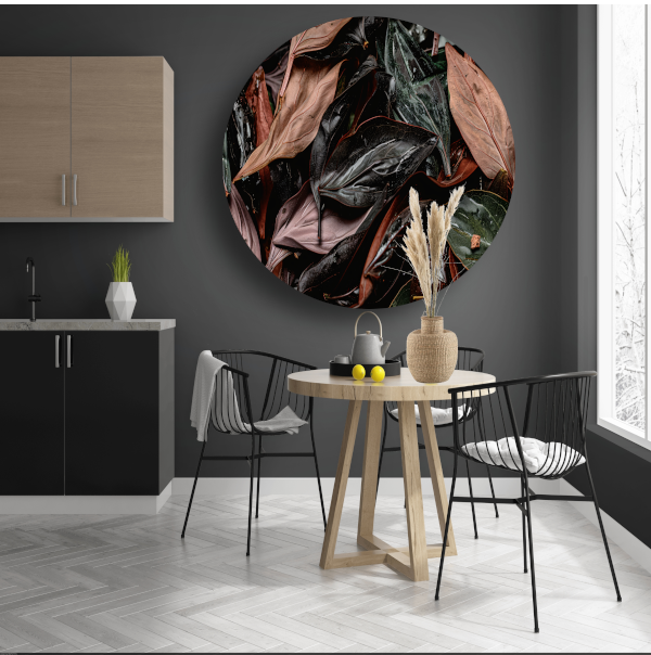 Abstracte Bladeren Compositie aluminium muurcirkel