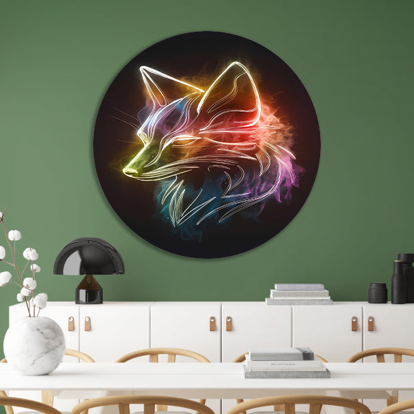 Abstracte Vos in Kleurrijke Nevel aluminium muurcirkel