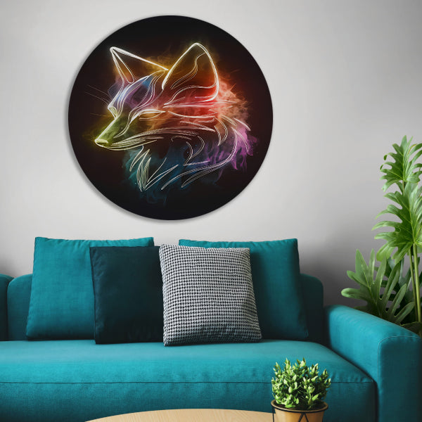Abstracte Vos in Kleurrijke Nevel aluminium muurcirkel