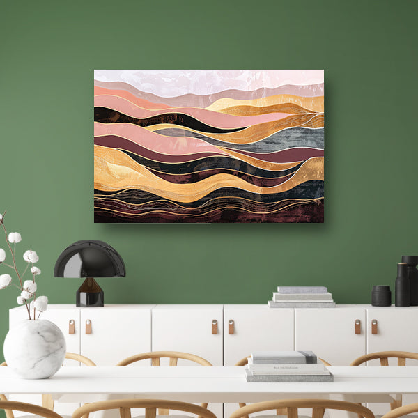 Abstracte golven in warme tinten schilderij poster