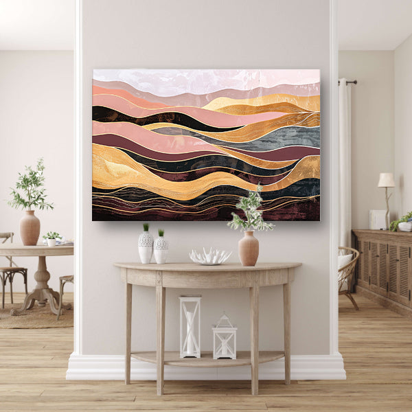 Abstracte golven in warme tinten schilderij canvas