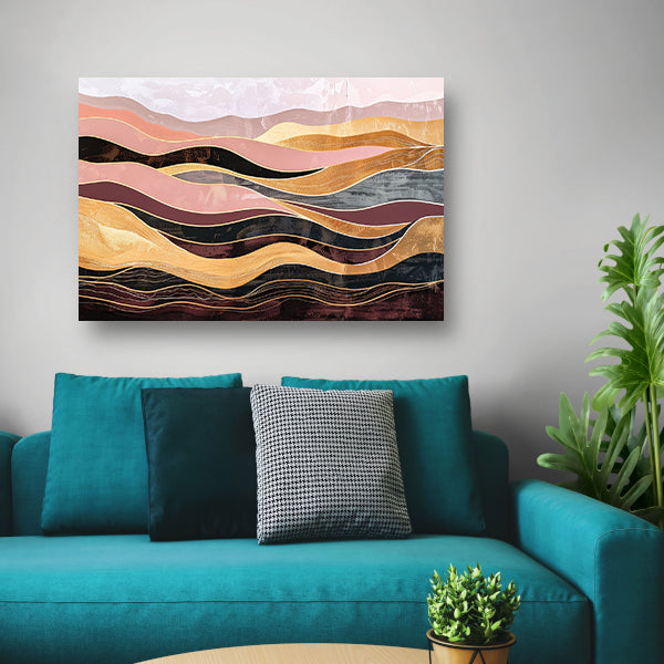Abstracte golven in warme tinten schilderij canvas