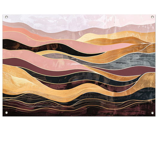 Abstracte golven in warme tinten schilderij tuinposter